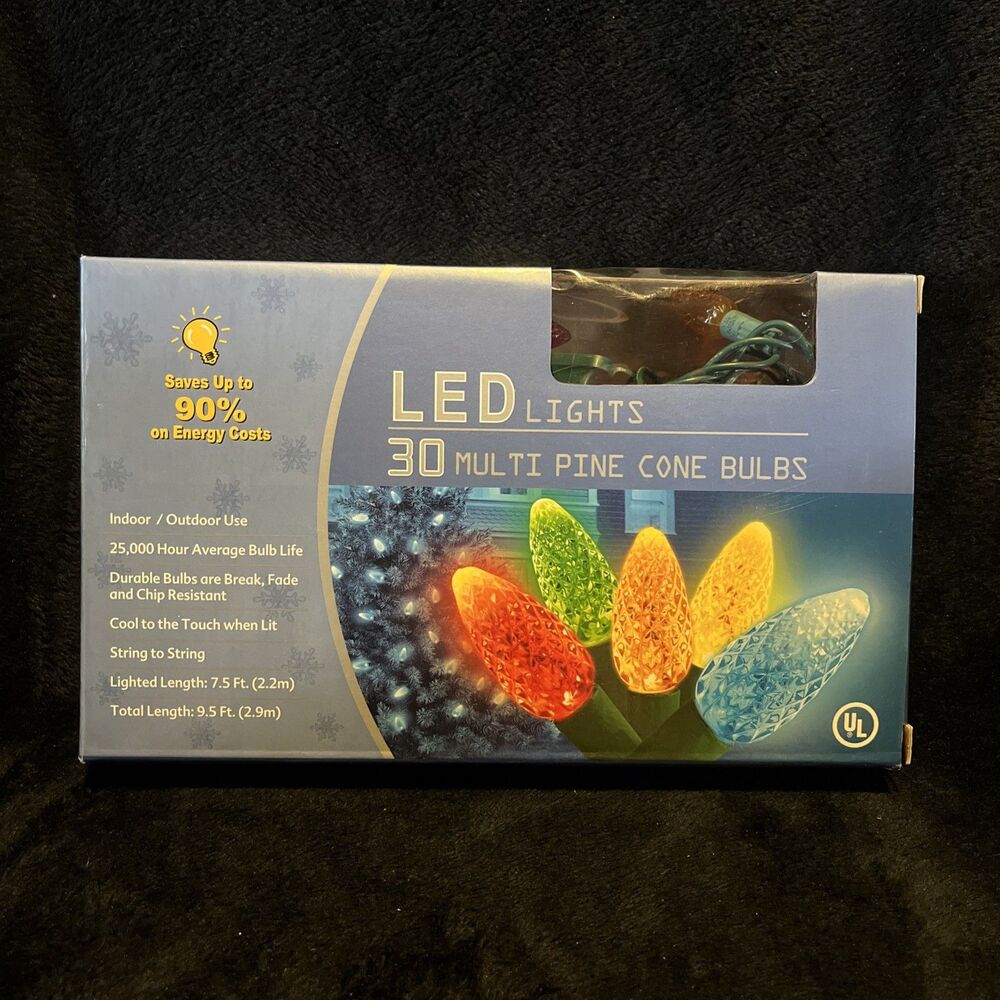 UL 30 Multi Color LED Pine Cone Bulbs String Lights Indoor Outdoor Use 7.5 FT